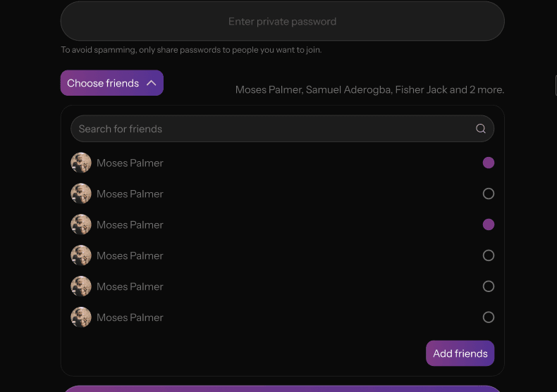 Invite friends interface mockup
